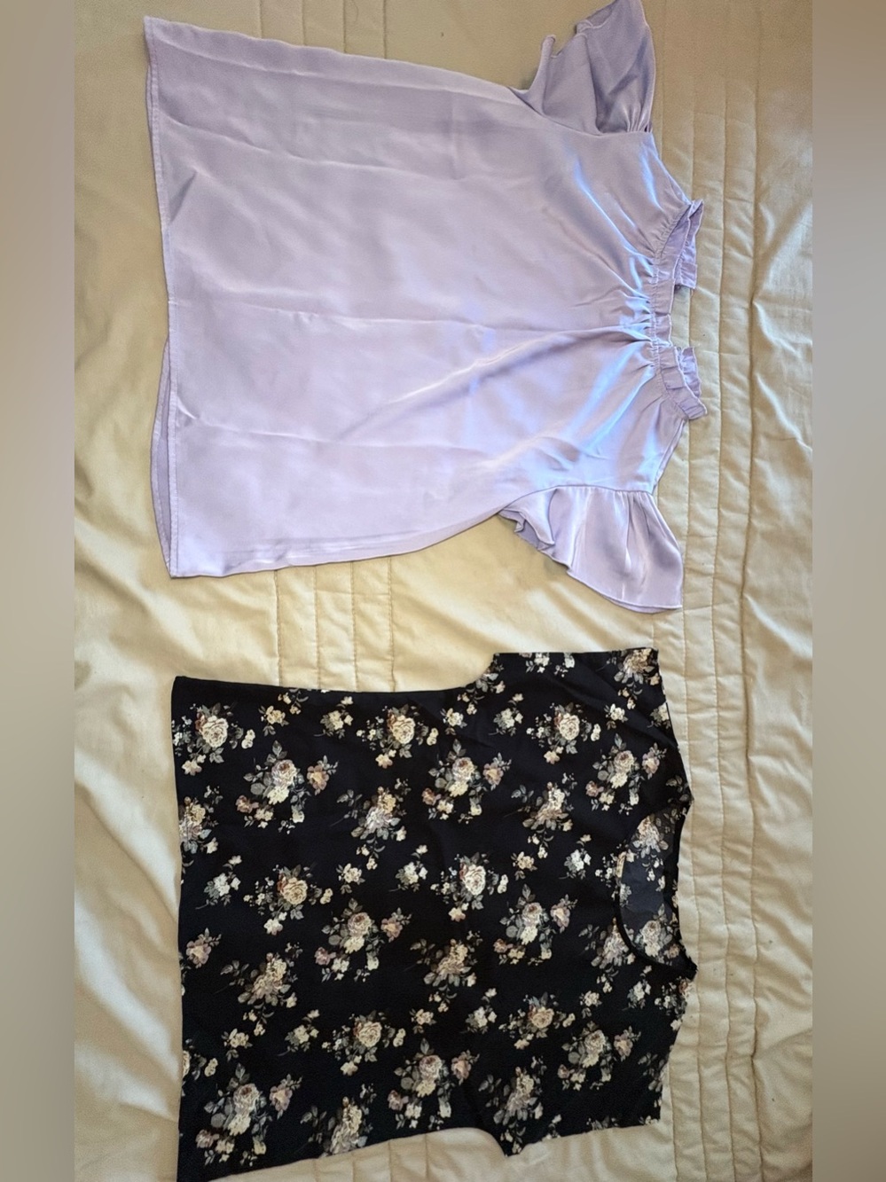 Lavender Short Sleeve Blouse & Black Floral Top Set - Picture 7 of 7